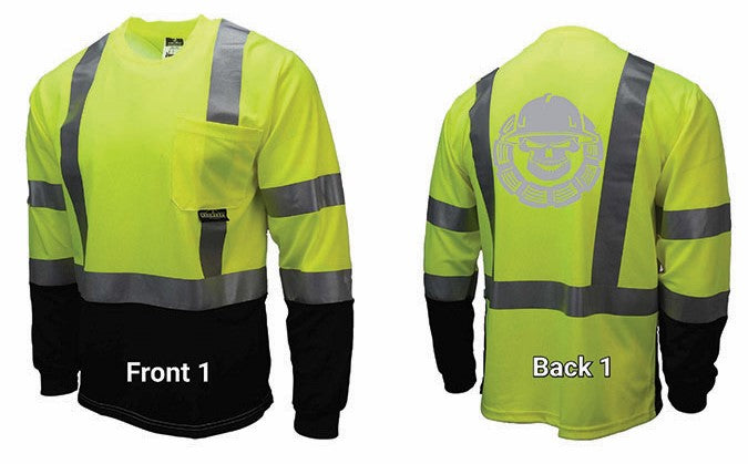 Driller to the Core™  Radians Safety Shirt with Reflective Skull Black Bottom/Sleeve